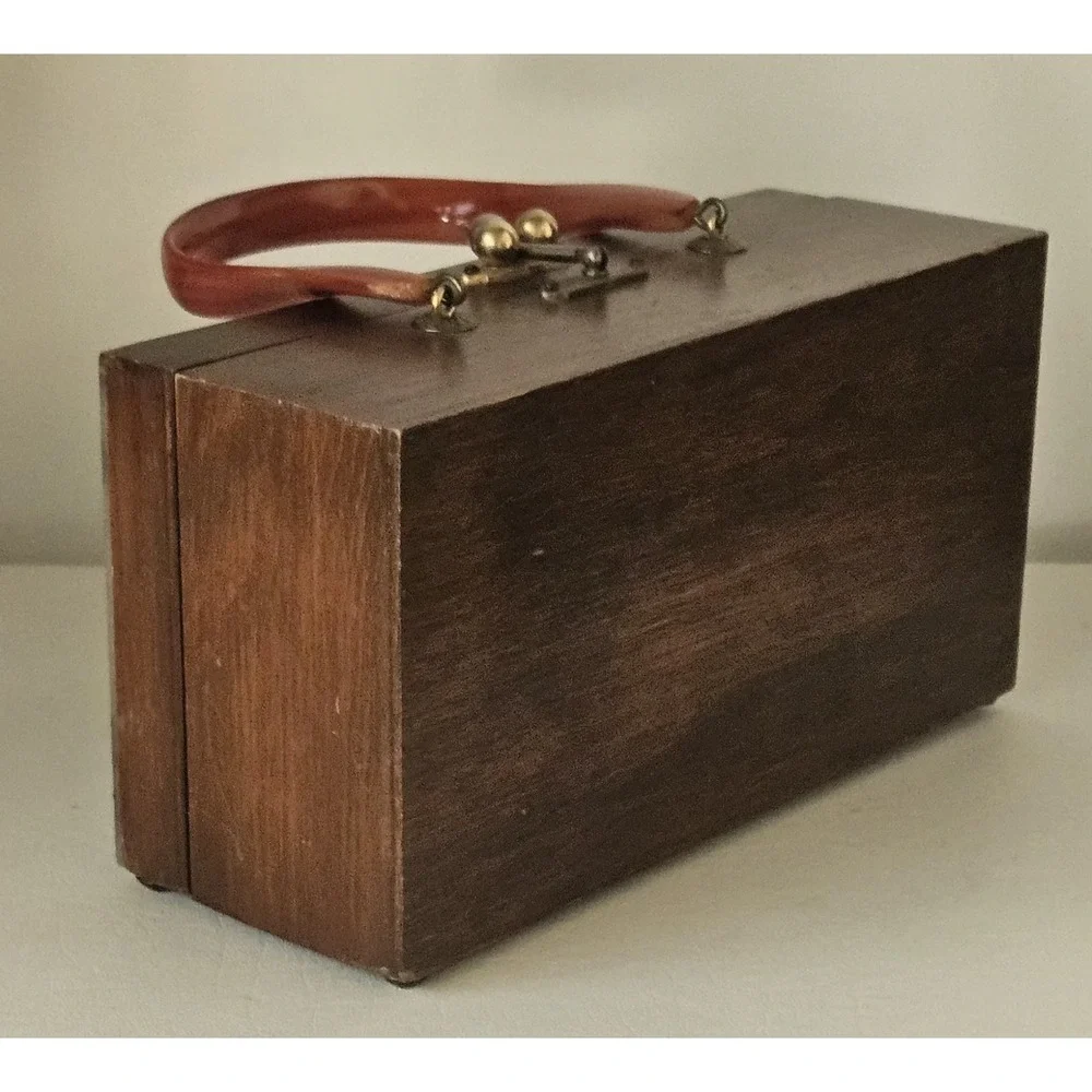 Vintage Wooden 3D  Decoupage Decorative Keepsake Box Purse 1960s/70's